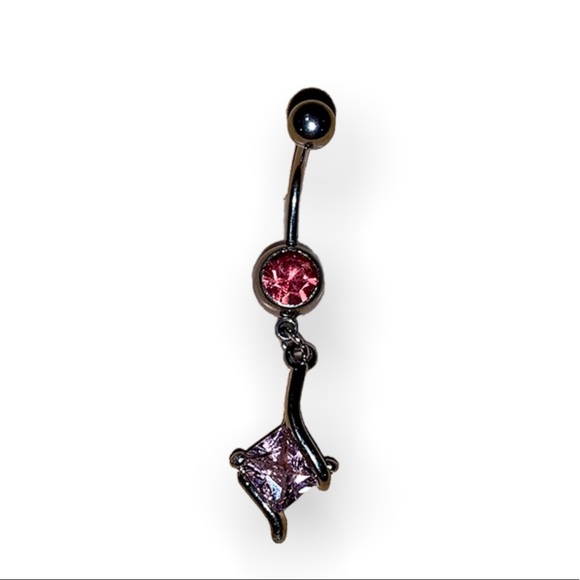 Silver Pink Gem Belly Ring - Picture 1 of 2